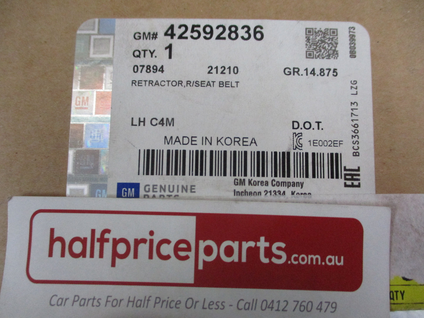 Holden Barina Spark Genuine Left Hand Rear Seat Belt Assembly New Part