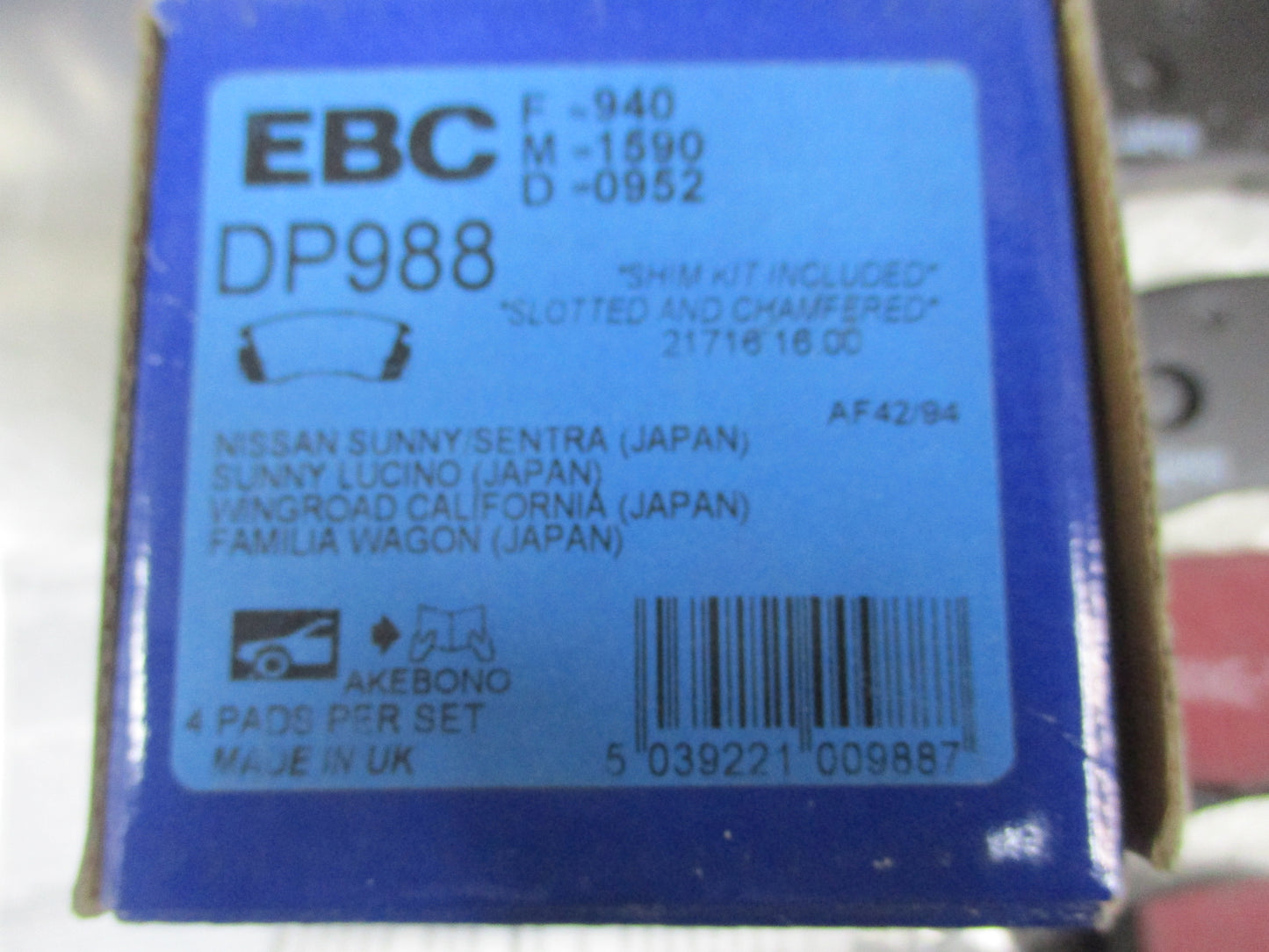 EBC Front Disc Brake Pad Set Suits Nissan Pulsar N14/Sunny Y10/Sunny Van New Part