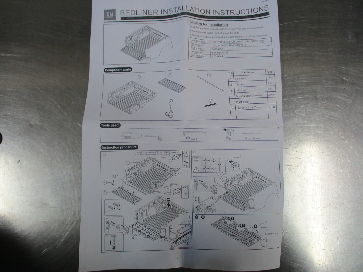 Holden Colorado Z71 Genuine Tailgate Liner Fitting Kit New Part
