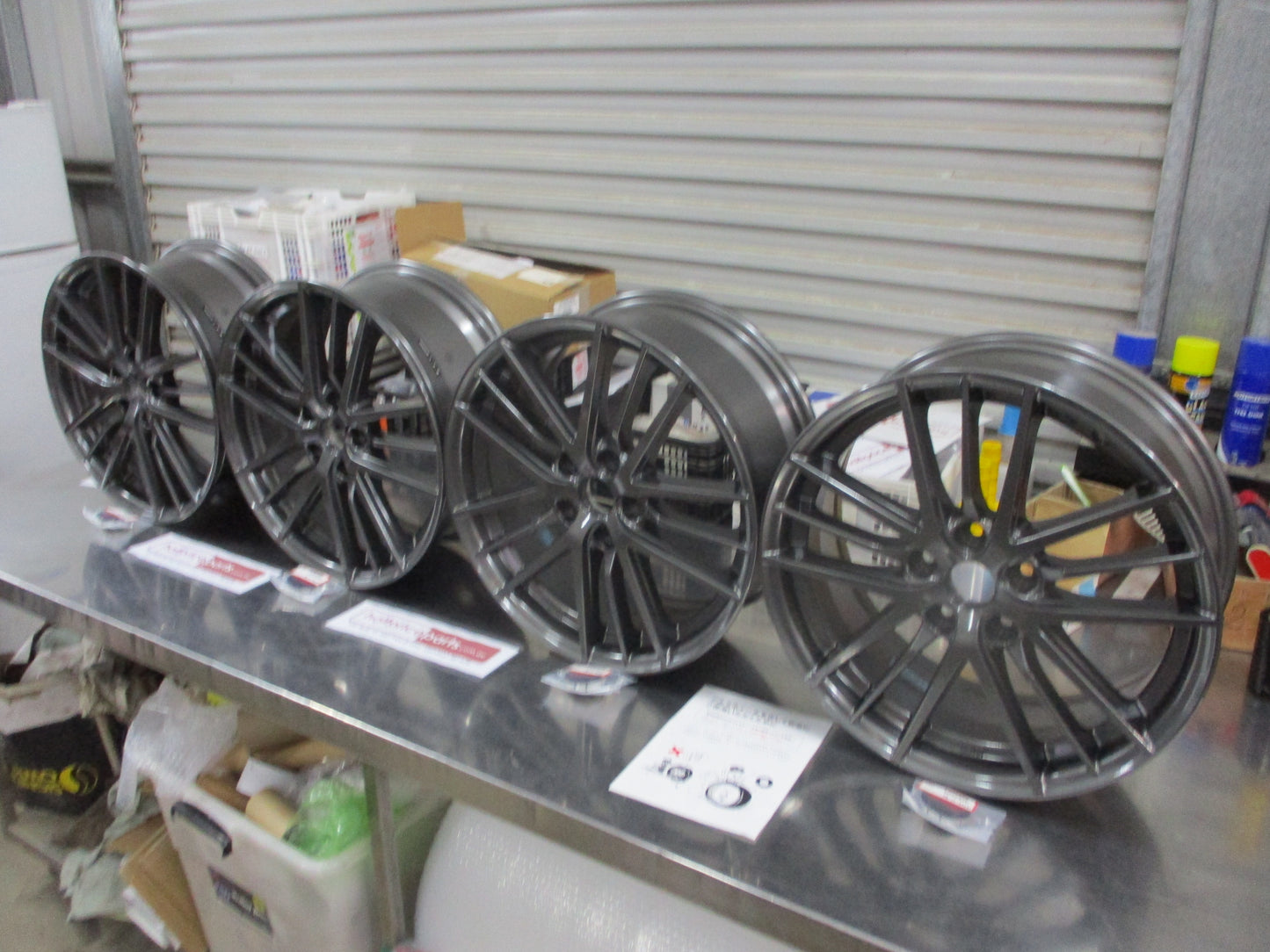 Subaru STI Genuine Set 4 Alloy Wheels 18x7.5 With Caps-Valves (Gray) New Part.