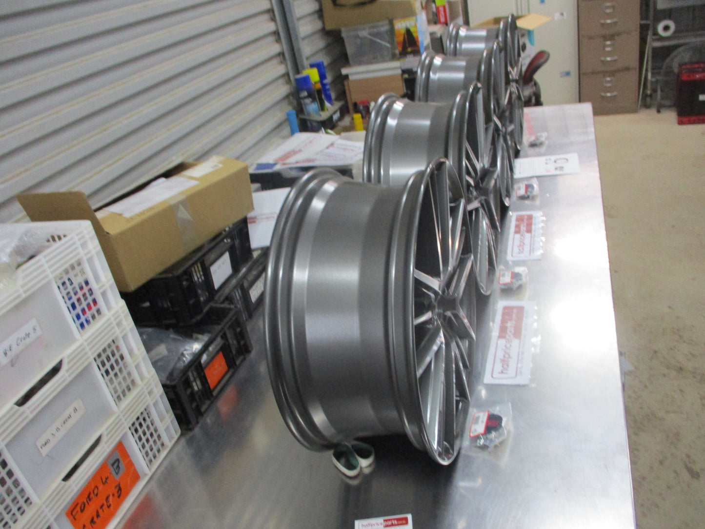Subaru STI Genuine Set 4 Alloy Wheels 18x7.5 With Caps-Valves (Gray) New Part.