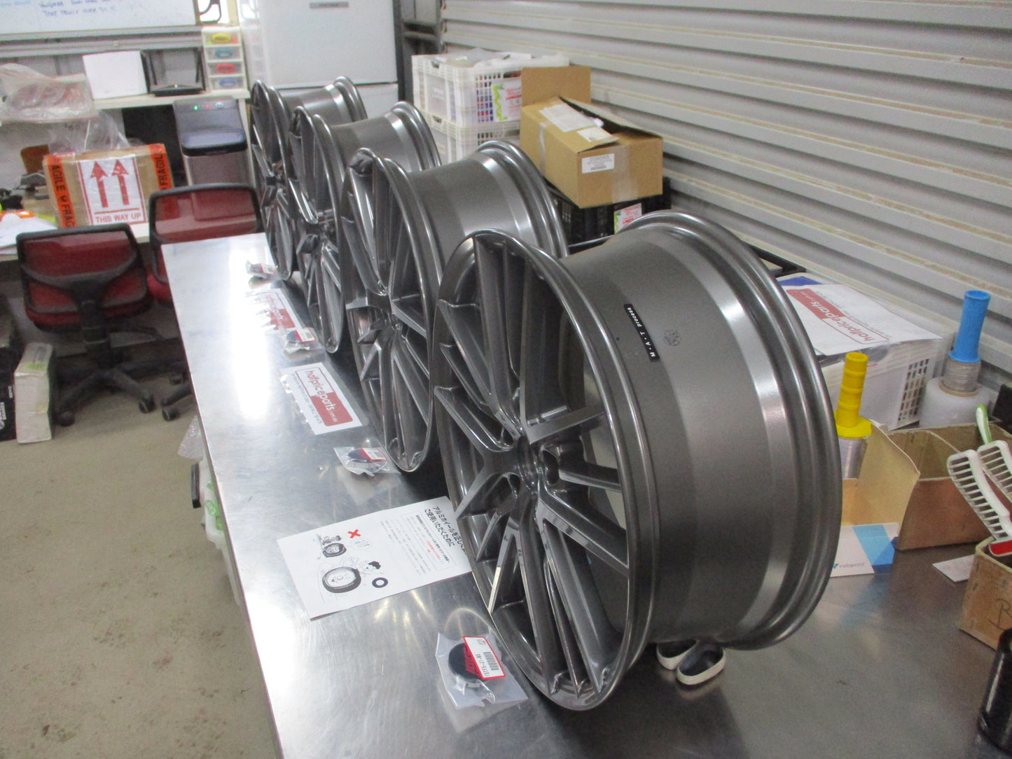 Subaru STI Genuine Set 4 Alloy Wheels 18x7.5 With Caps-Valves (Gray) New Part.