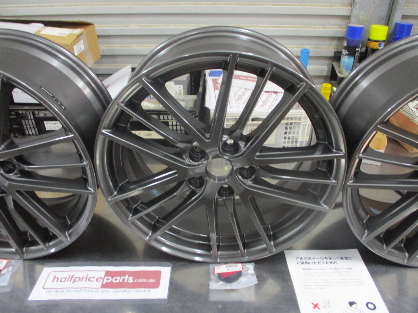 Subaru STI Genuine Set 4 Alloy Wheels 18x7.5 With Caps-Valves (Gray) New Part.