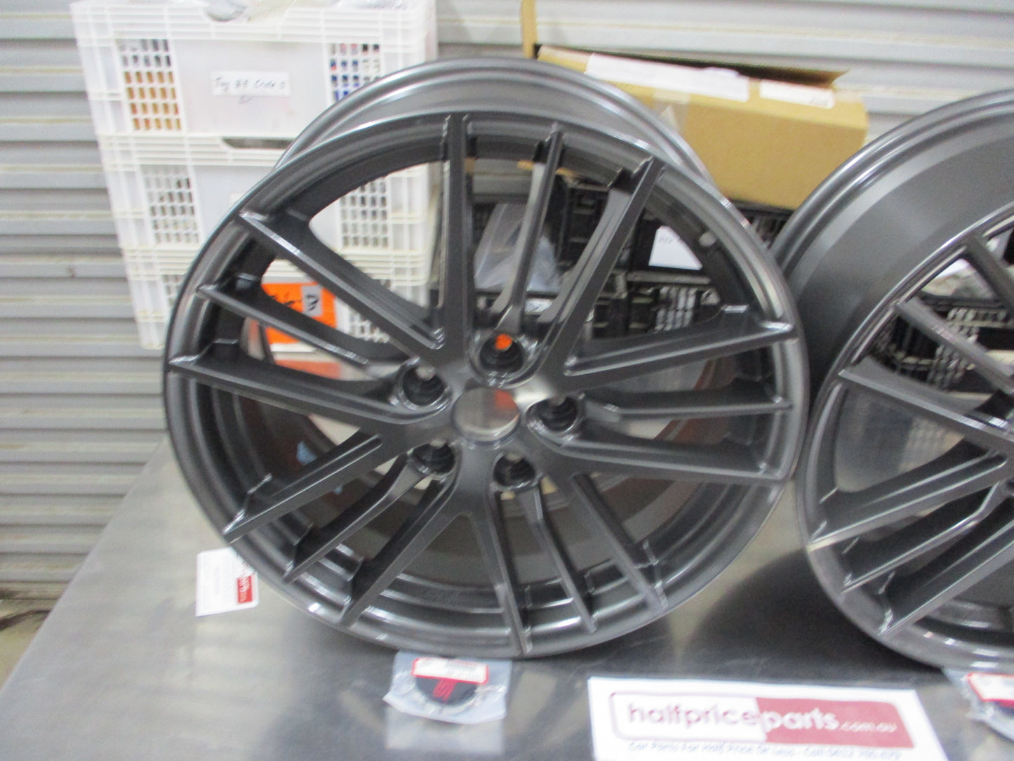 Subaru STI Genuine Set 4 Alloy Wheels 18x7.5 With Caps-Valves (Gray) New Part.