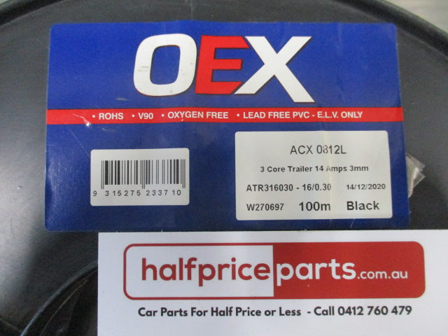 OEX 3mm 3 Core Automotive Cable Brown/ White/ Yellow With Black Sheath 100m - New Part