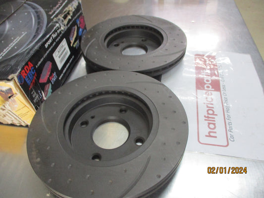 RDA Front Disc Rotors (Pair) Slotted-Dimpled Suits Ford Fiesta New Part