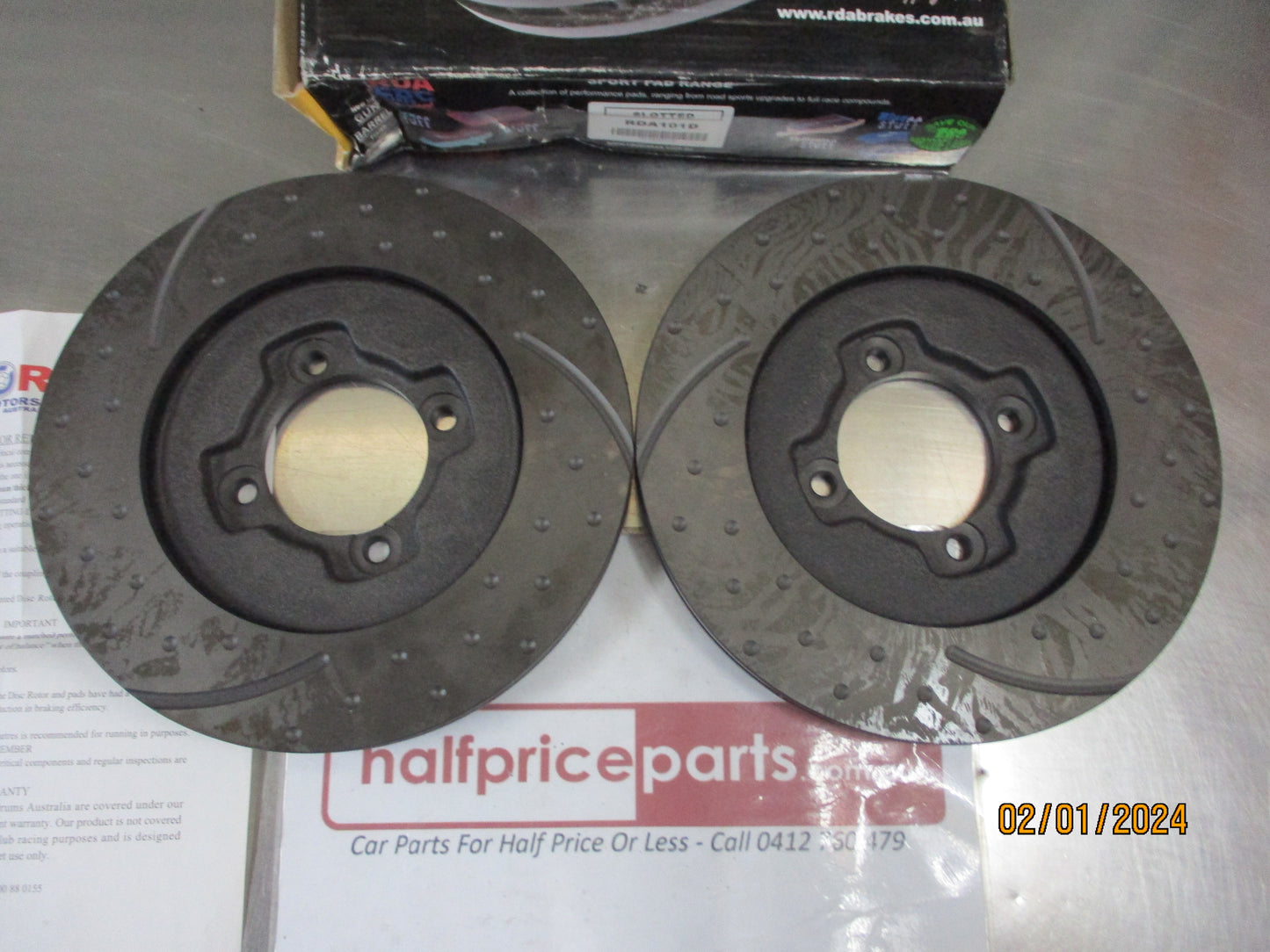 RDA Front Disc Rotor (Pair) Slotted-Dimpled Suit Mazda 323 BF 1.6Ltr Turbo/Ford Laser/TX3/TX3 Turbo/Capri New Part.