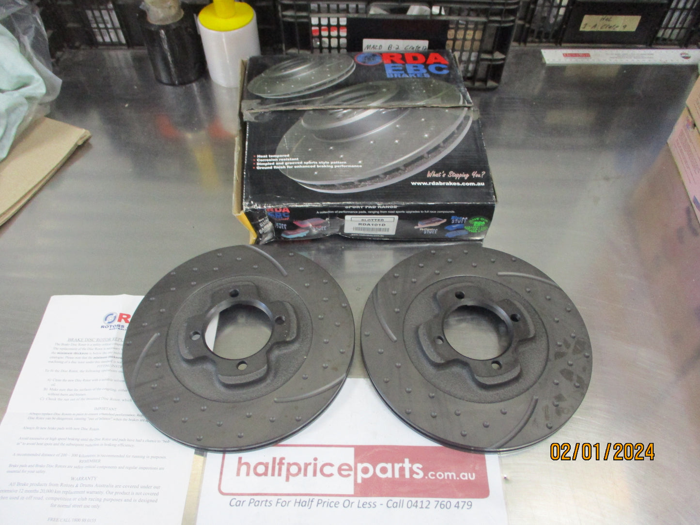 RDA Front Disc Rotor (Pair) Slotted-Dimpled Suit Mazda 323 BF 1.6Ltr Turbo/Ford Laser/TX3/TX3 Turbo/Capri New Part.