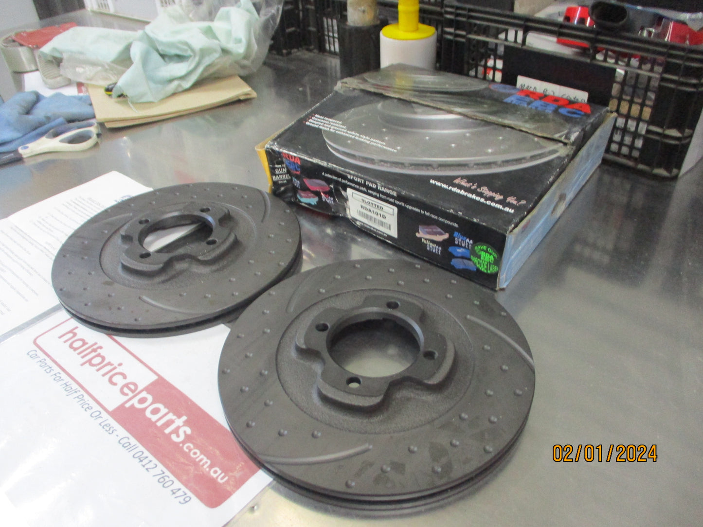 RDA Front Disc Rotor (Pair) Slotted-Dimpled Suit Mazda 323 BF 1.6Ltr Turbo/Ford Laser/TX3/TX3 Turbo/Capri New Part.