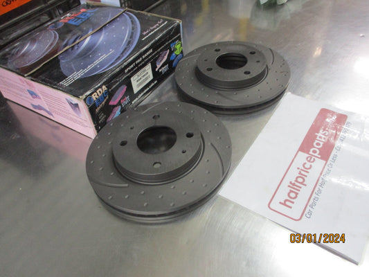 RDA Front Disc Brake Rotors (Pair) Slotted-Dimpled Suits Hyundai Elantra/Sonata New Part