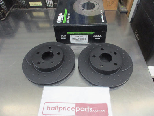 RDA Front Disc Rotors (Pair) Slotted-Dimpled Suits Toyota Hilux New Part