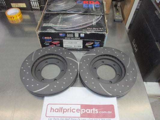 RDA Front Disc Brake Rotors (Pair) Slotted-Dimpled Suits Nissan Navara D22 New Part