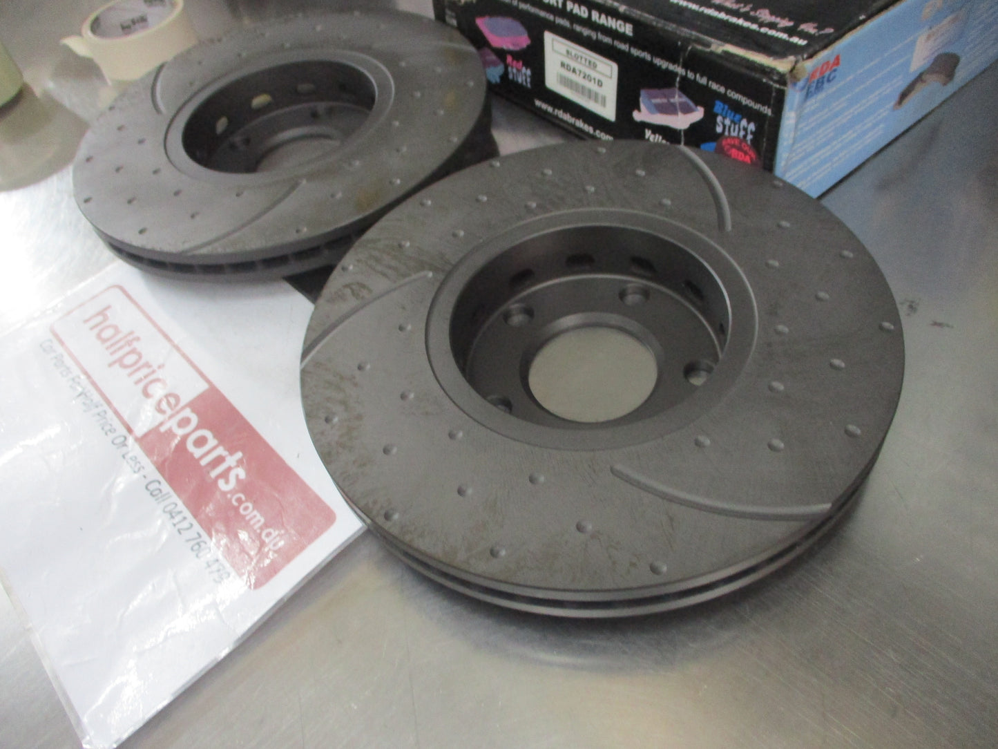RDA Front Disc Rotors (Pair) Slotted-Dimpled Suits Audi A4/100/A6/Passat New Part