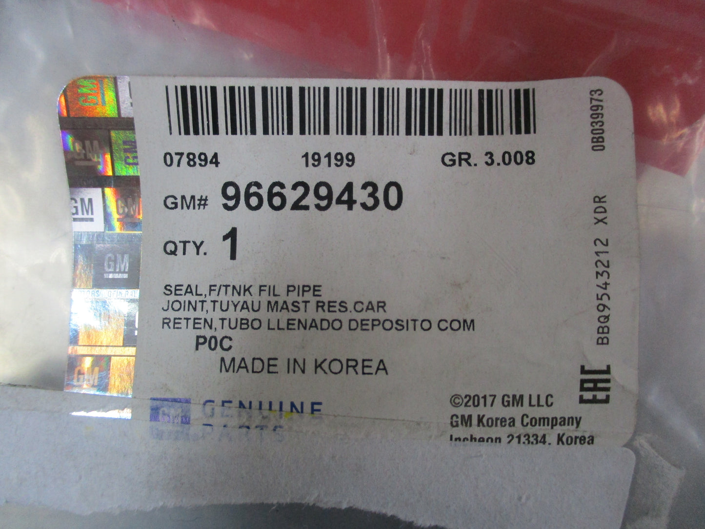 Holden Captiva Genuine Rubber Fuel Filler Pipe Seal New