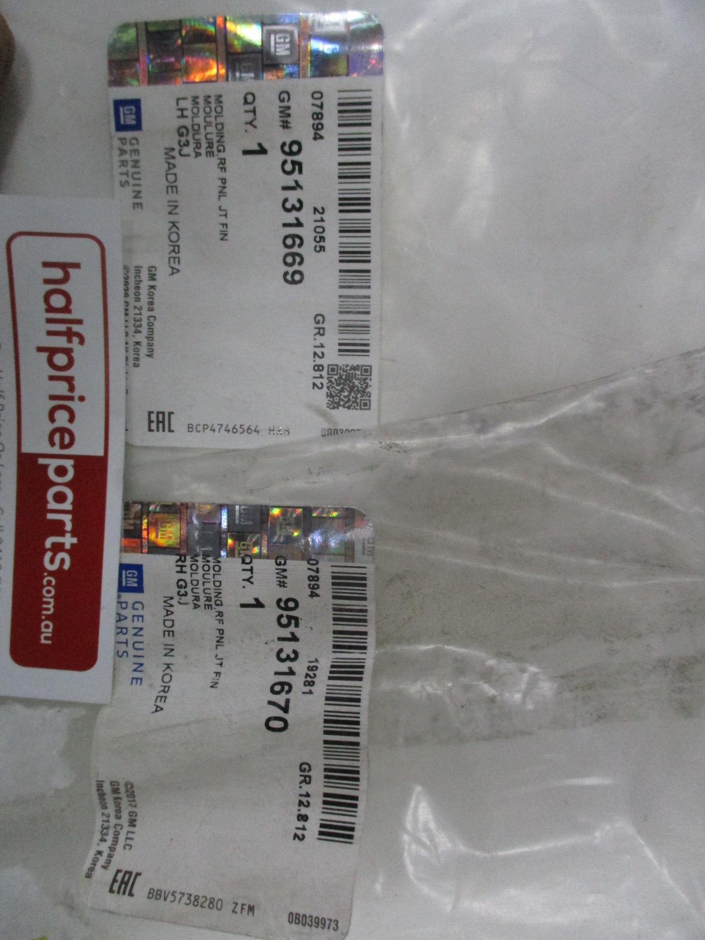 Holden Cruze Sedan Genuine Left and Right Outer Roof Mouldings New Part