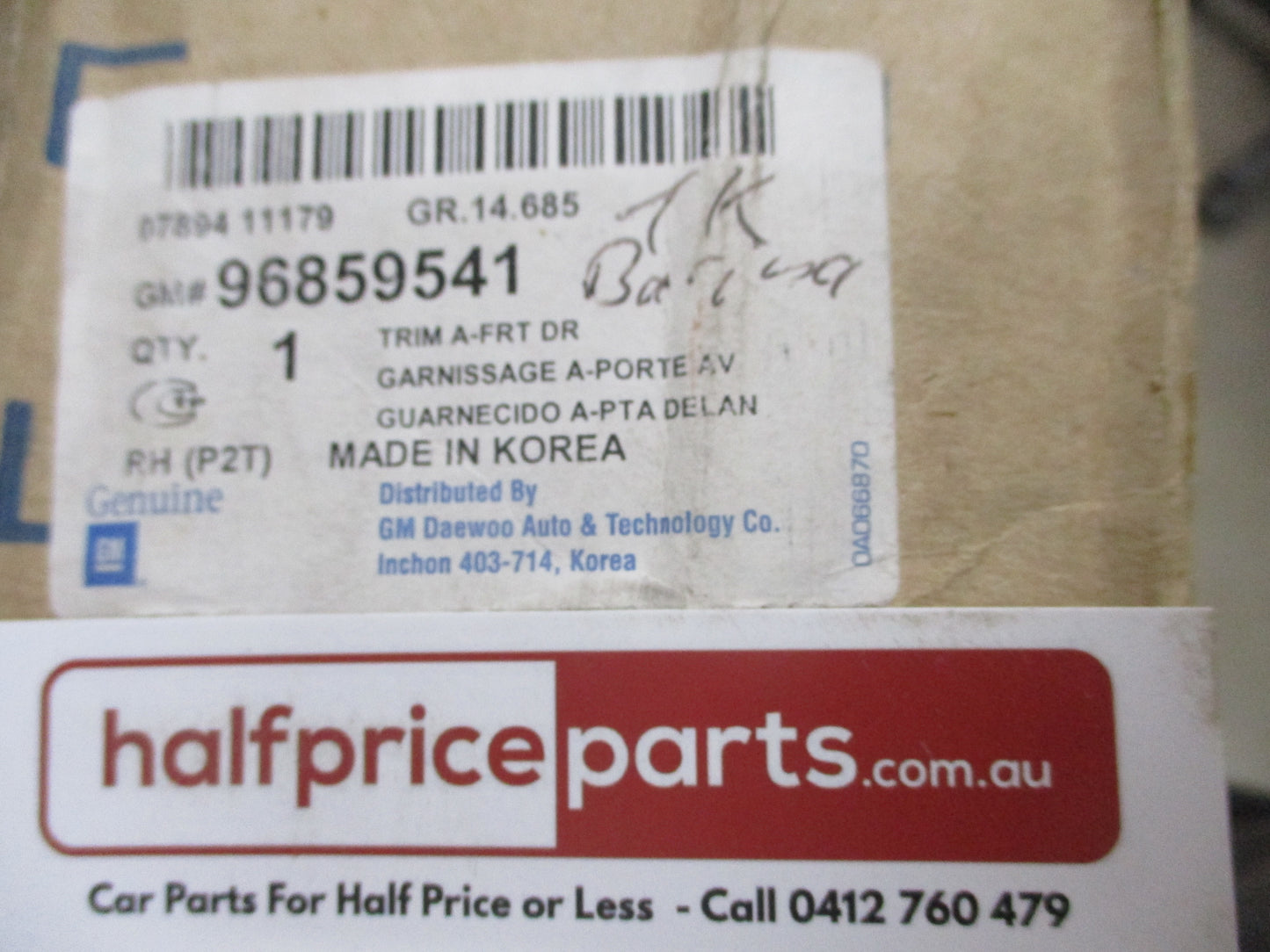 Holden TK Barina Genuine Right Hand Front Door Trim Assembly New Part