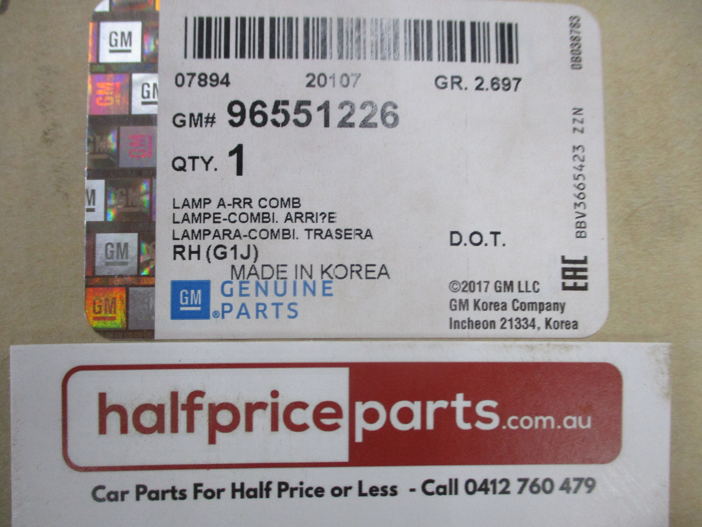 Holden Viva Sedan Genuine Right Hand Rear Tail Light Assembly New Part