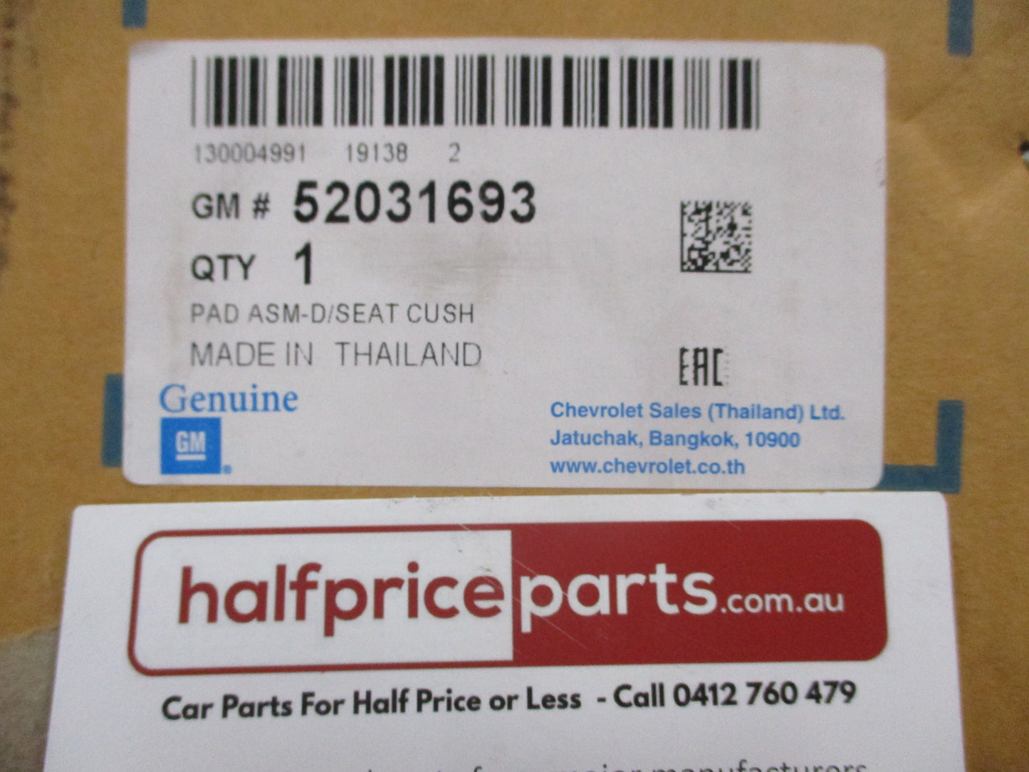 Holden RG Colorado Single Cab Genuine Passenger Seat Back Cushion New Part