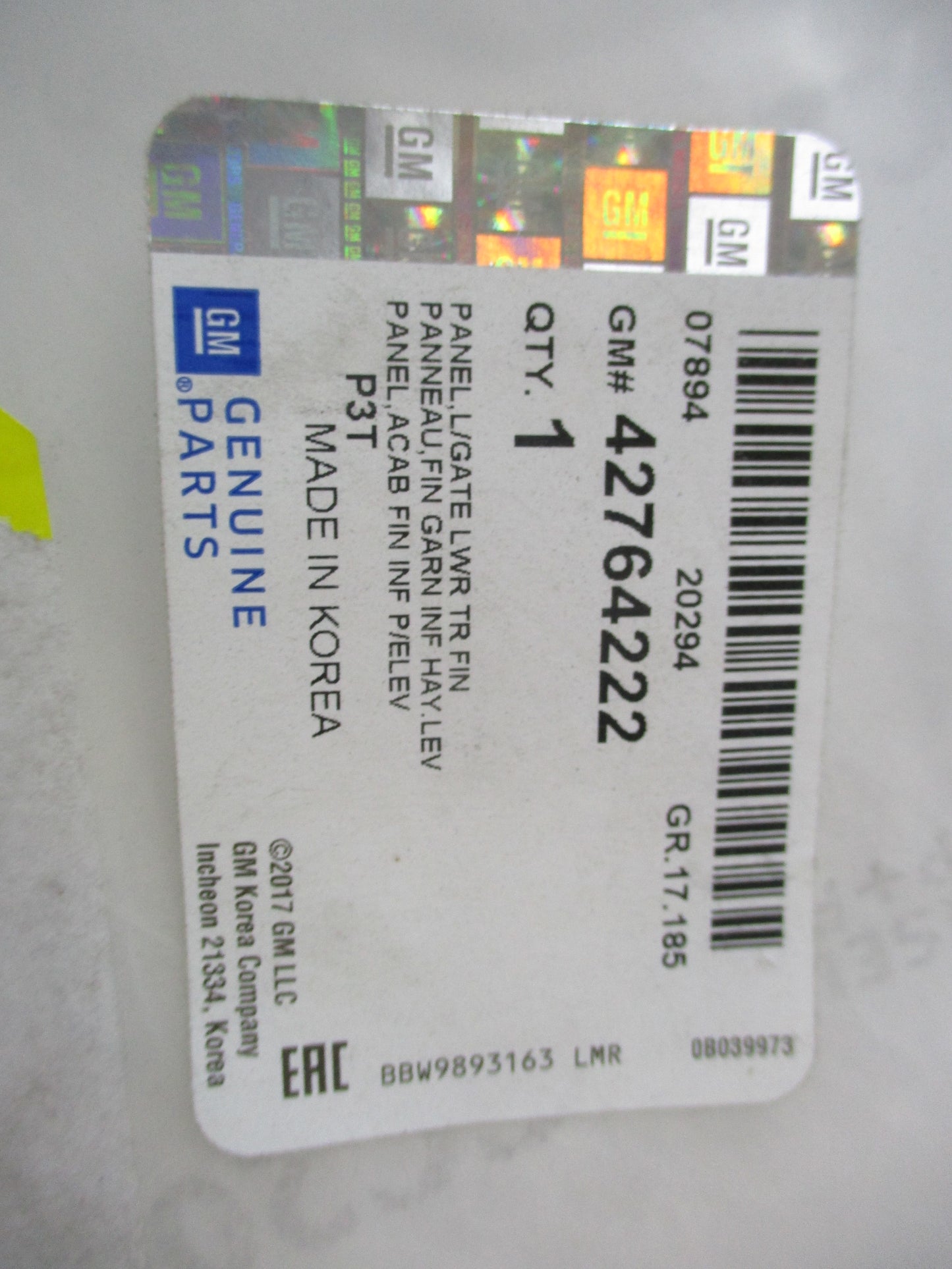 Holden Trax Genuine Black Liftgate Lower Trim Finish Panel New