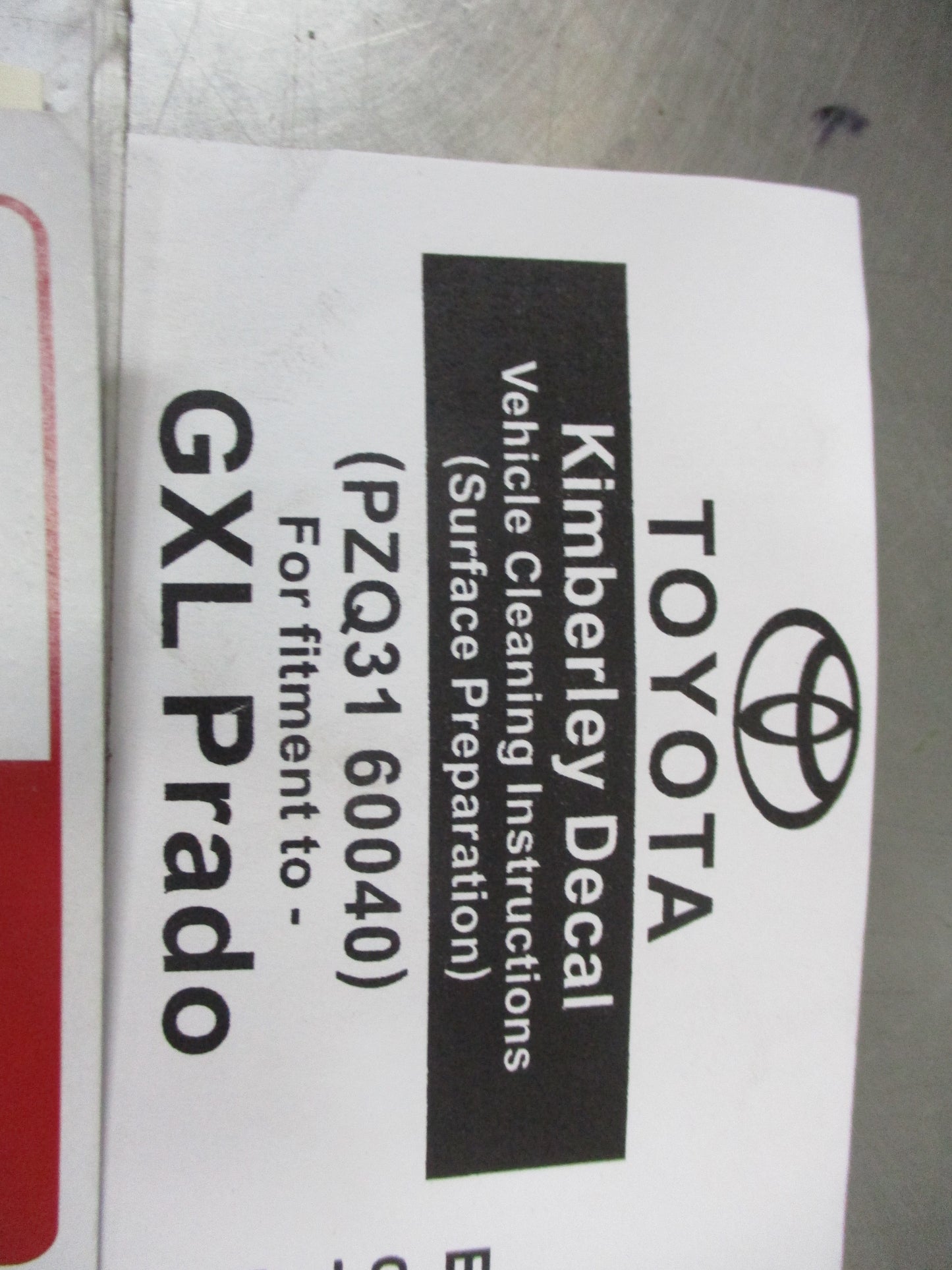 Toyota Prado Kimberley GXL Genuine Left Hand Rear Quator Panel Decal New Part