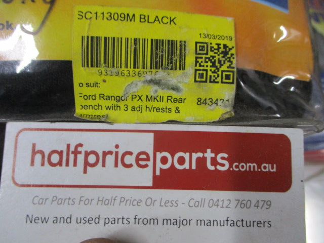 Shevron Rear Bench Seat Covers Adj Head Rests & Arm Rests (Black) Suits Ford Ranger PX Series II New Part
