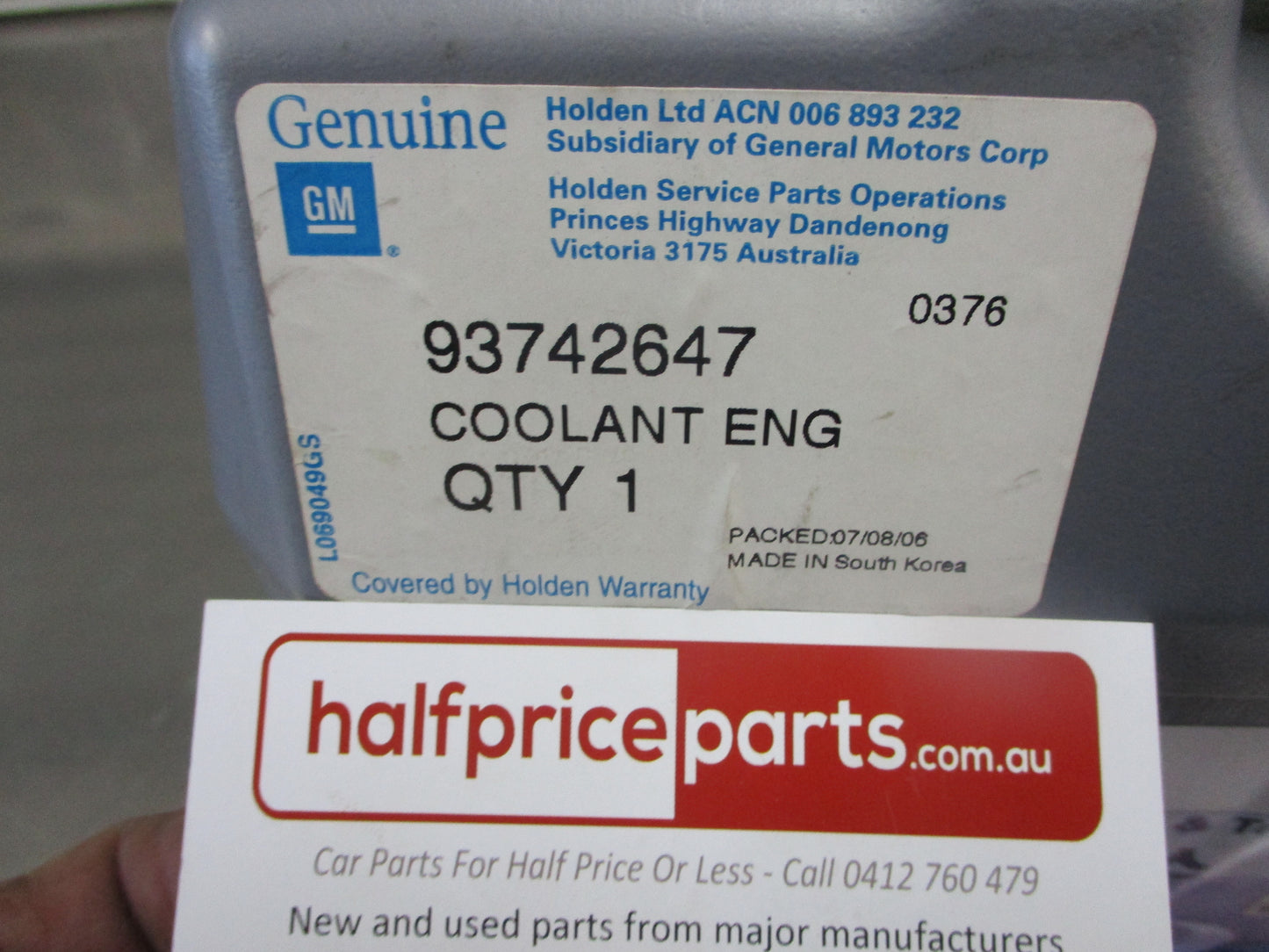 Holden Genuine Coolant Eng Red 4 Ltr New Part