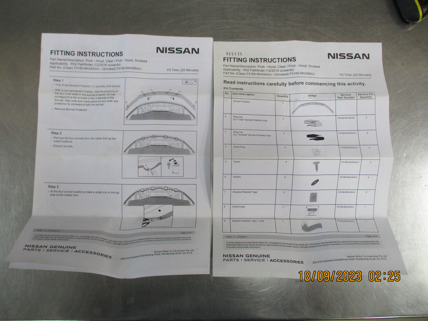 Nissan R52 Pathfinder Genuine Smoked Bonnet Protector Kit New