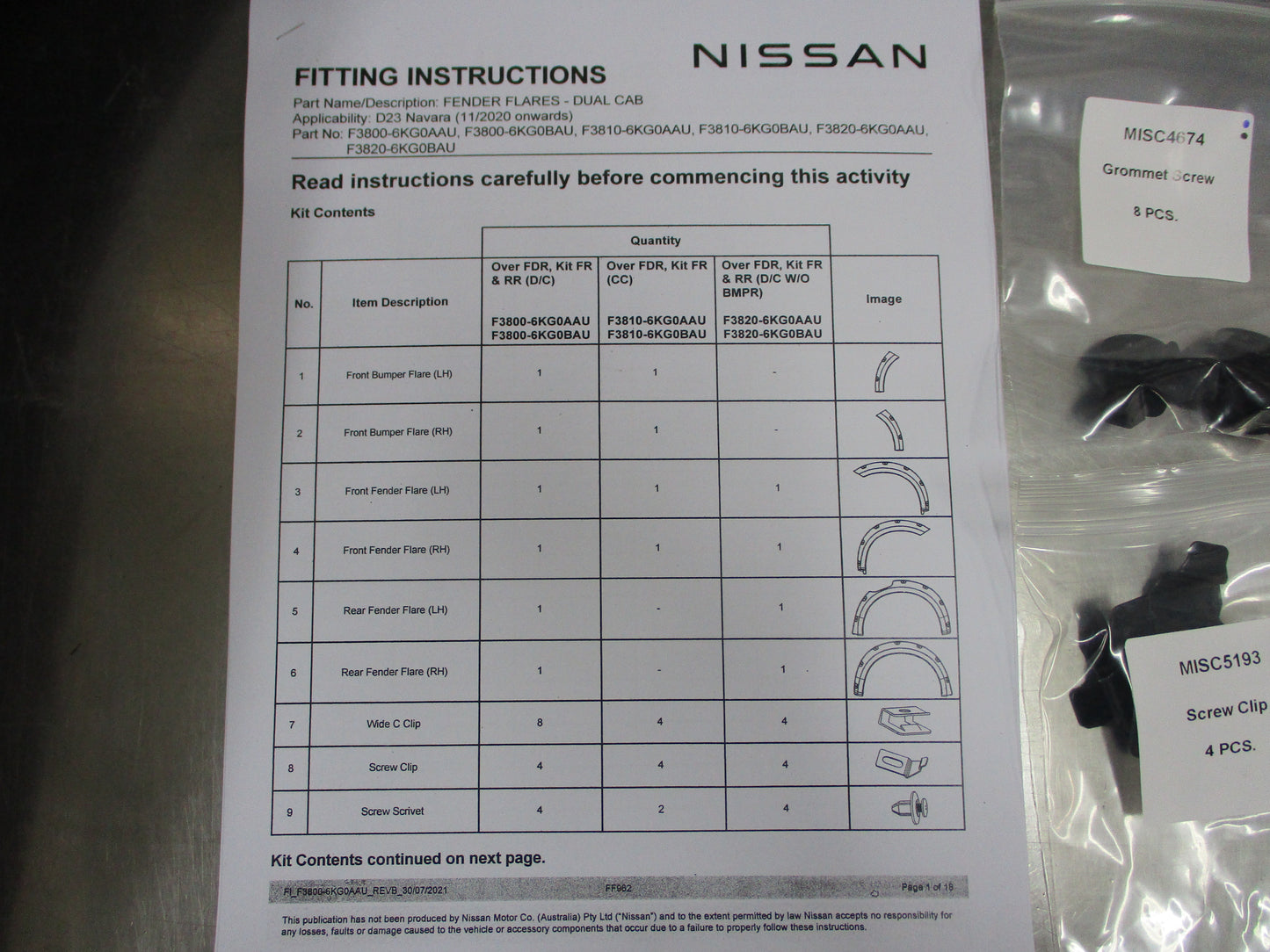 Nissan Navara D23 NP300 Genuine 4 Piece (W/Out Bull Bar) Kit (Unpainted)New Part