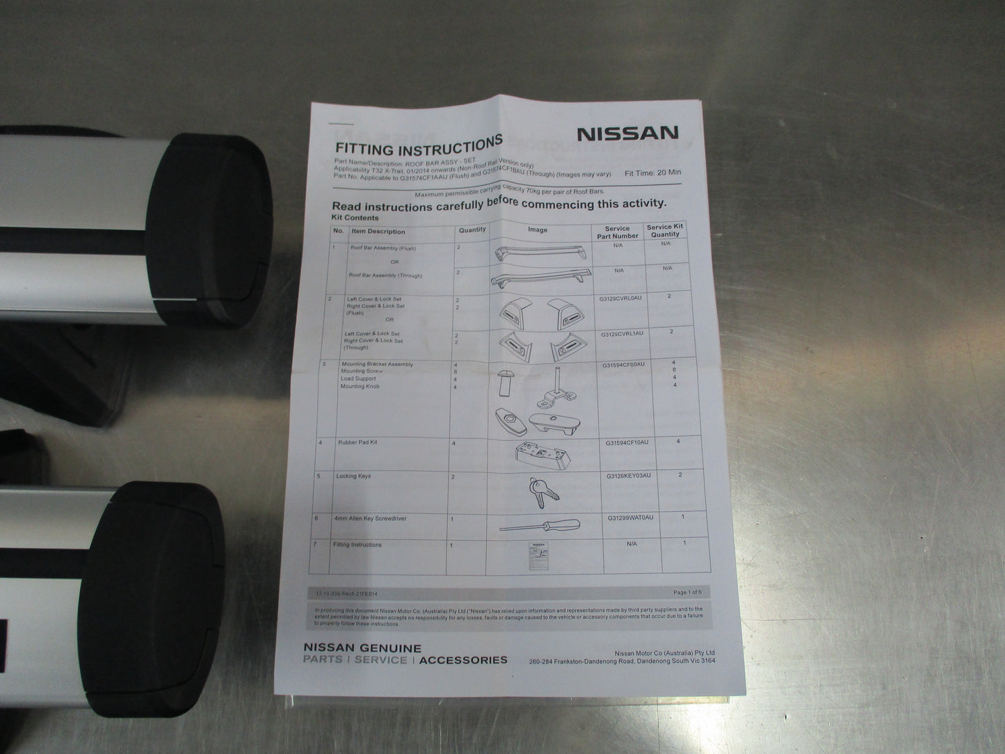 Nissan X-Trail T32 Genuine Roof Bars Through Style Kit New