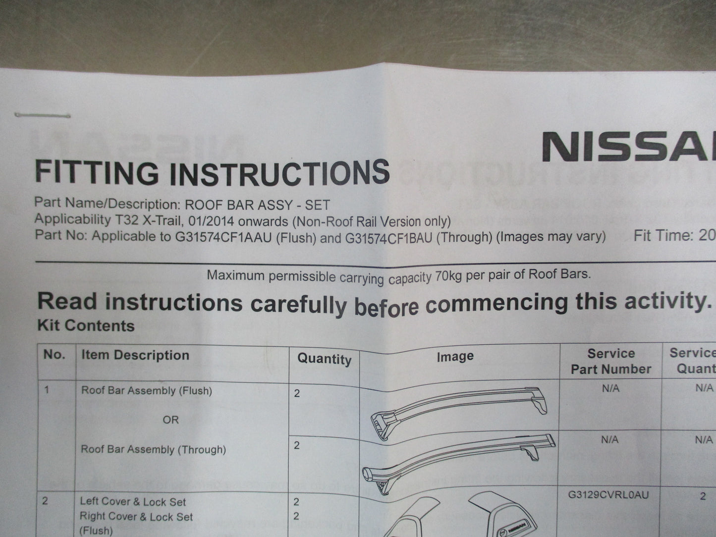 Nissan X-Trail T32 Genuine Roof Bars Through Style Kit New