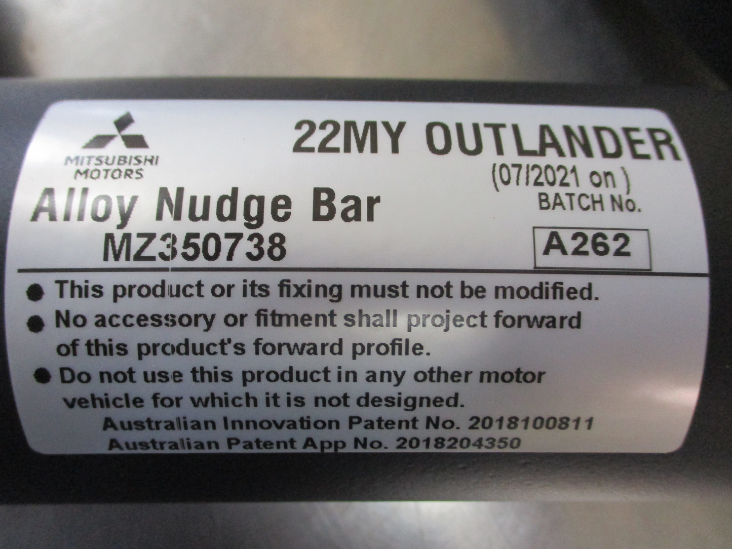 Mitsubishi Outlander Genuine Black Alloy Nudge Bar (Replacement Only) New Part