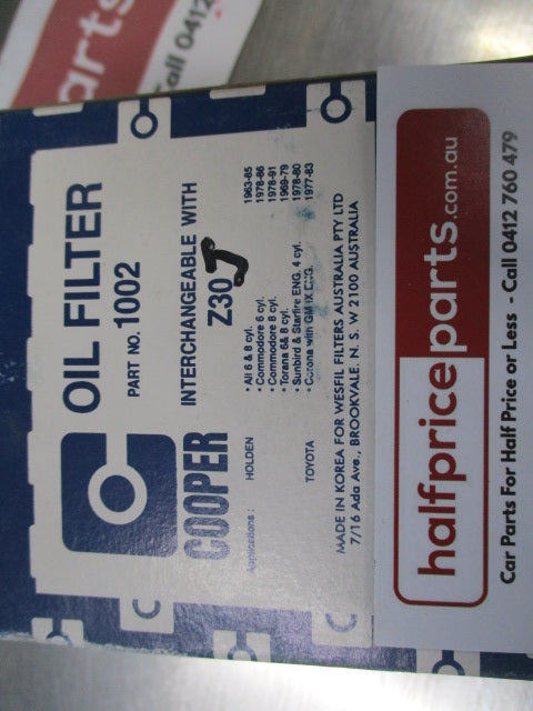Cooper Oil Filter Suits Holden Commodore/Torana/ Corona - New Part