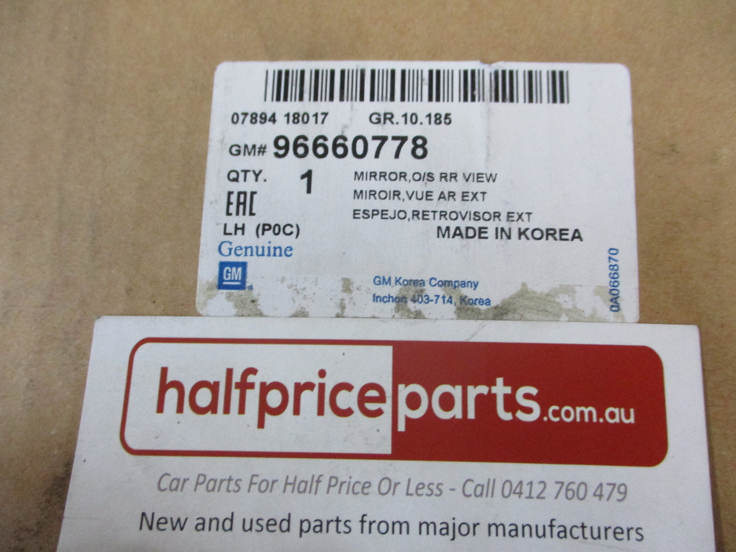Holden CG Captiva Genuine Passenger Side Outer Mirror Assembly (White) New Part