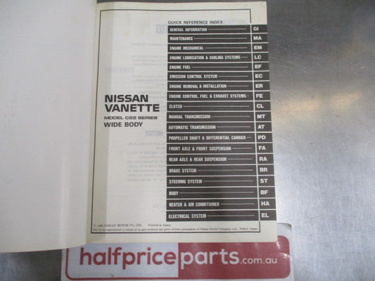 Nissan C22 Series Vanette Wide Body Genuine Factory Service Manual Used