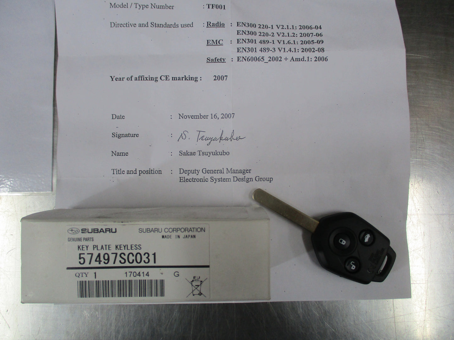 Subaru Forester Genuine 3 Button Key / Transponder New Part