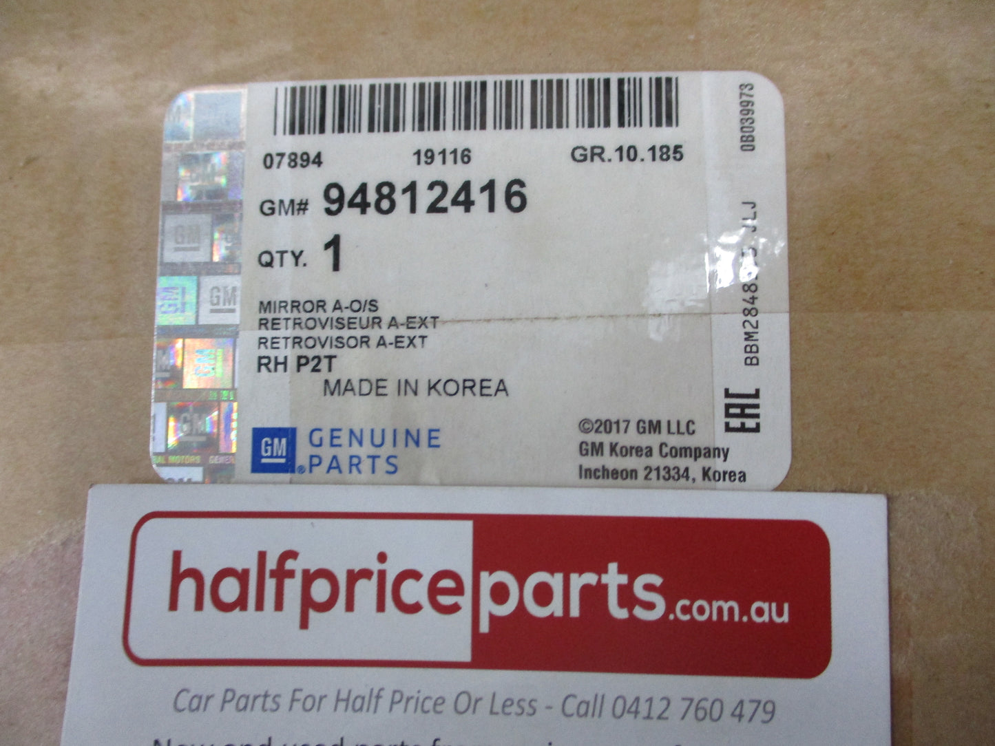 Holden Barina Genuine Right Hand Front Mirror Assy ( Unpainted) New Part