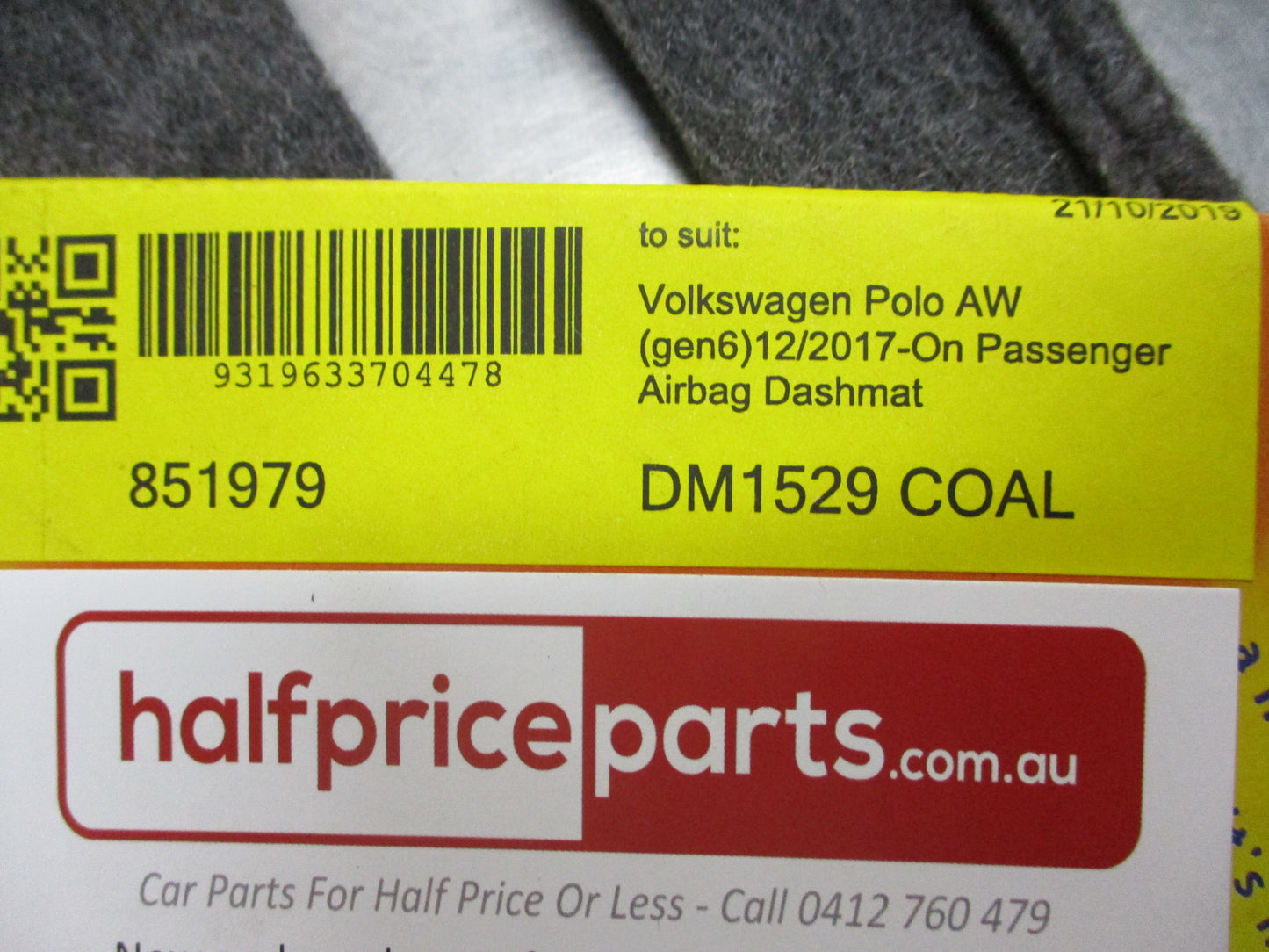 Shevron Dash Dash Mat Coal In Colour Suits VW Polo AW New Part
