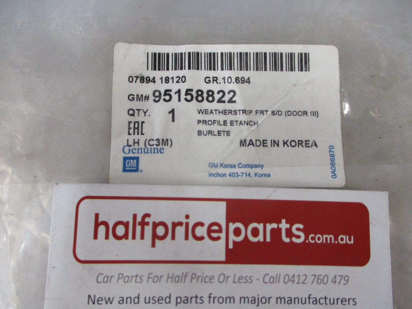 Holden Barina Spark Genuine Passenger Front Door Weatherstrip New Part