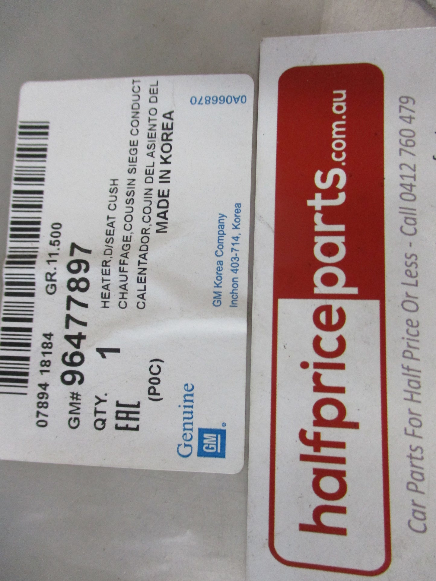 Holden Captiva CG7 Genuine Drivers Seat Cushion Heater New Part