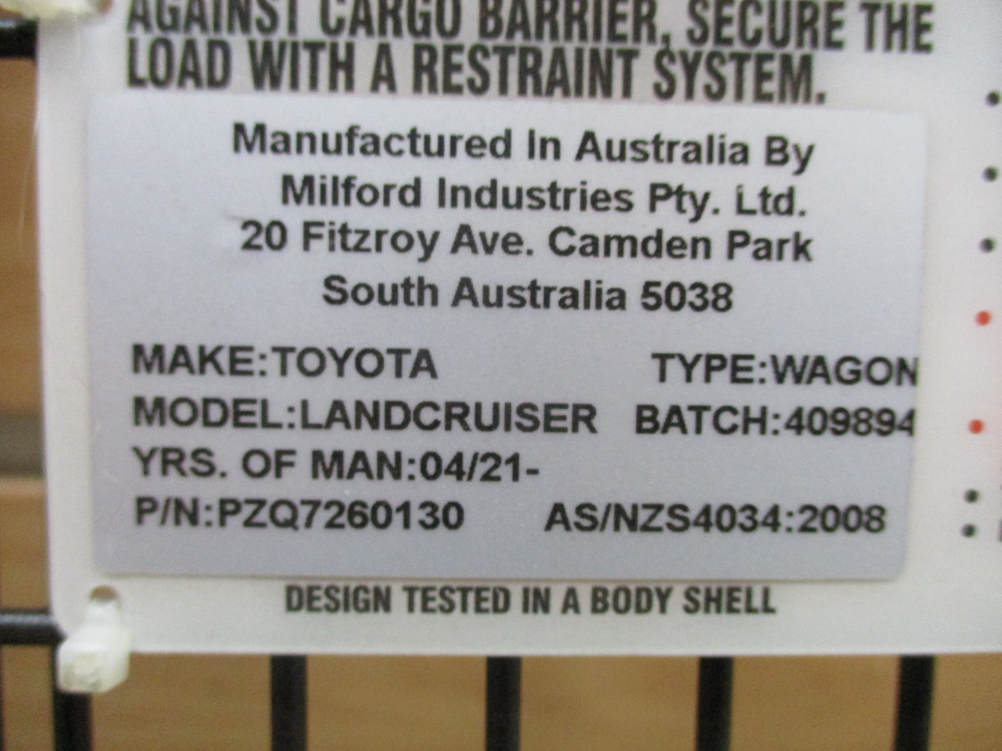 Toyota Land Cruiser 300 Series Genuine Rear Cargo Barrier New Part