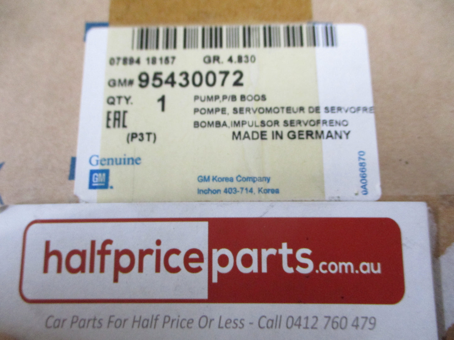 Holden Barina Spark Genuine Hydraulic Power Brake Booster Pump New Part