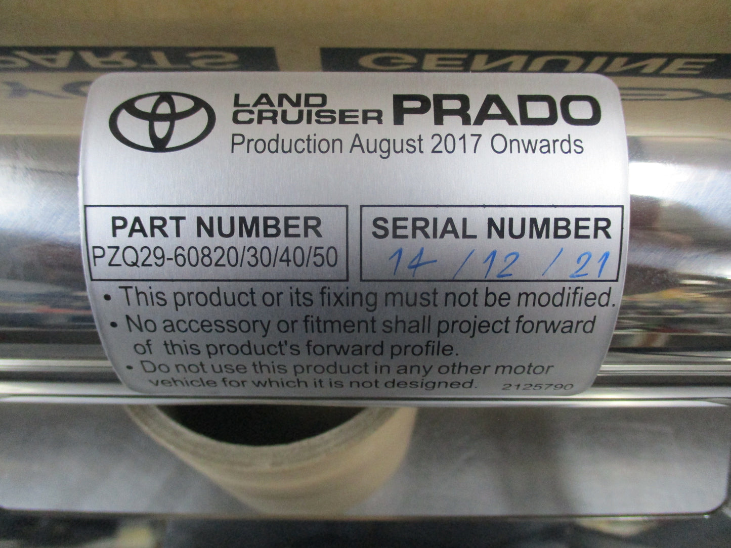 Toyota Landcruiser Prado GX GXL Genuine Polished Alloy Nudge Bar New Part