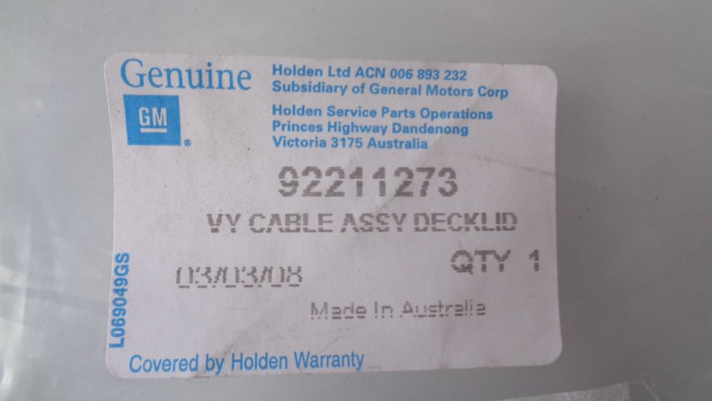 Holden VY-VZ Genuine Boot release (Emergency ) cable assy new part