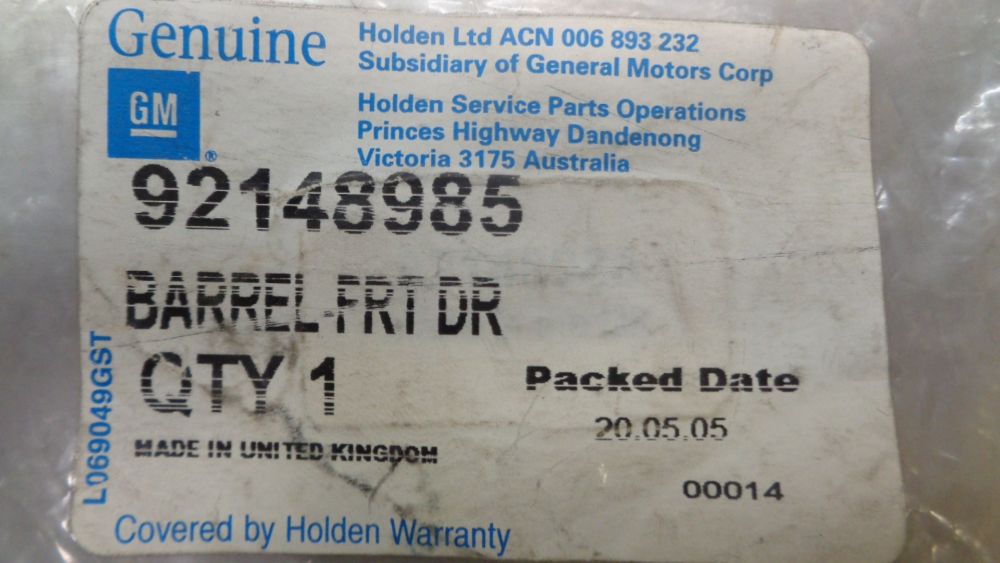 Holden AH Astra Genuine Front Door Lock Barrel New Part