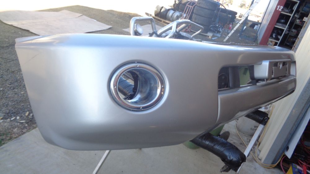 Nissan Y61GU Patrol ST Front bar and cover silver with fog light bezels USED