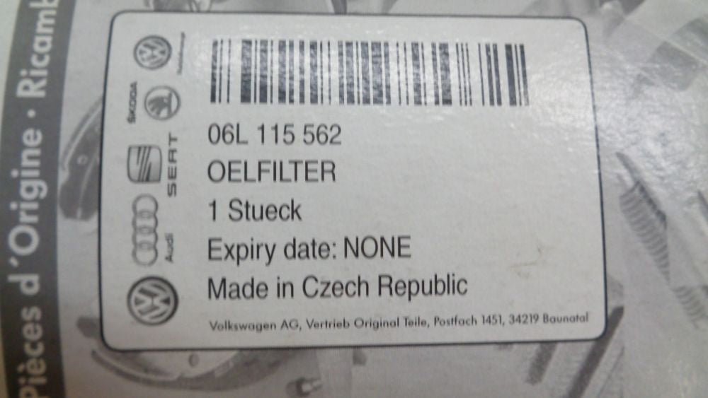 VW -Audi Oil Filter 2.0ltr Turbo Engines 2015 On New Part