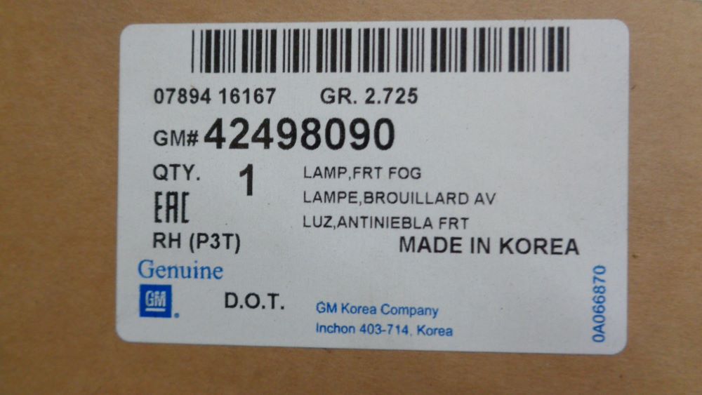 Holden Trax Genuine right hand front fog light assy new part