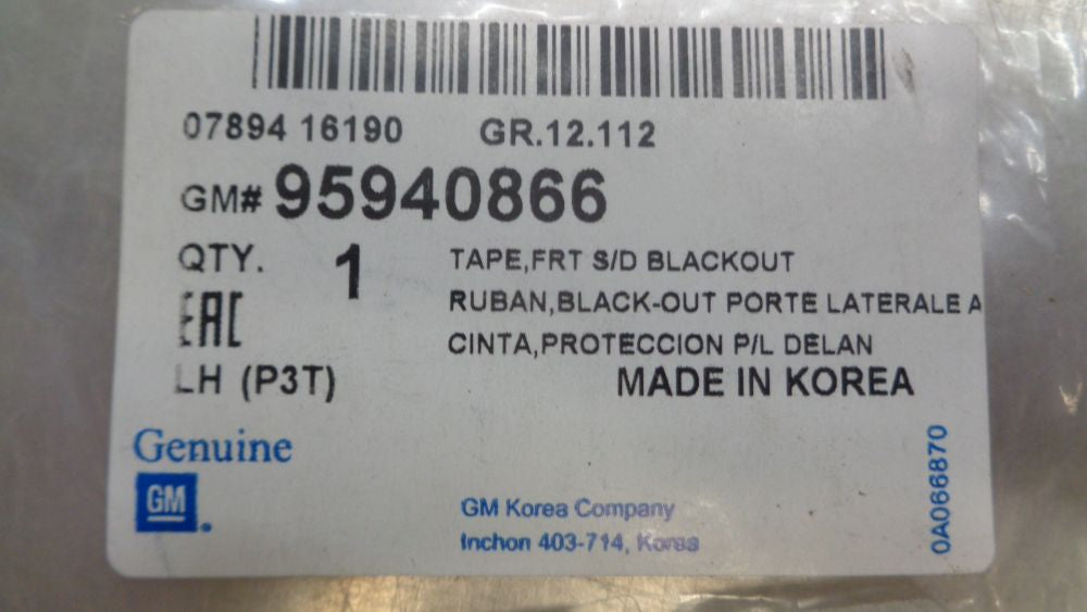 Holden Barina TM Genuine Front Left Hand Black Out Tape New Part