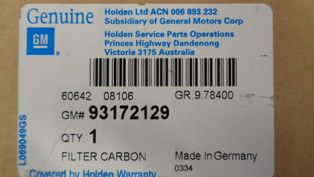 Holden Barina/Vectra Genuine Cabin Filter New Part