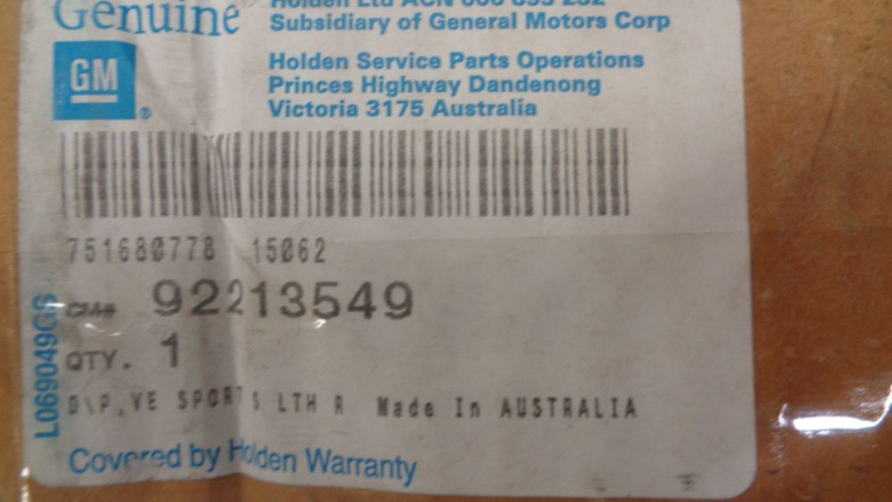 Holden VE Commodore/Caprice Genuine Rear Door Leather Trim Panel New Part